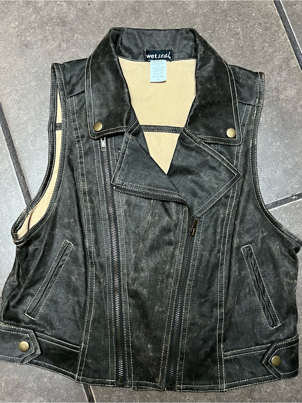Vintage Wet Seal Distressed Faux Leather Moto Vest Y2K Biker Juniors Size Large